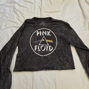Pink Floyd Distressed Black Crop Top with Rainbow